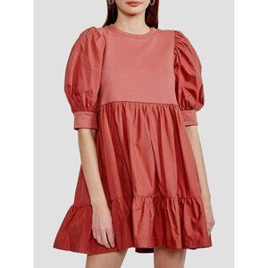 En Saison Gabriela Puff Sleeve Baby Doll  Mini Dress Mauve - 1X